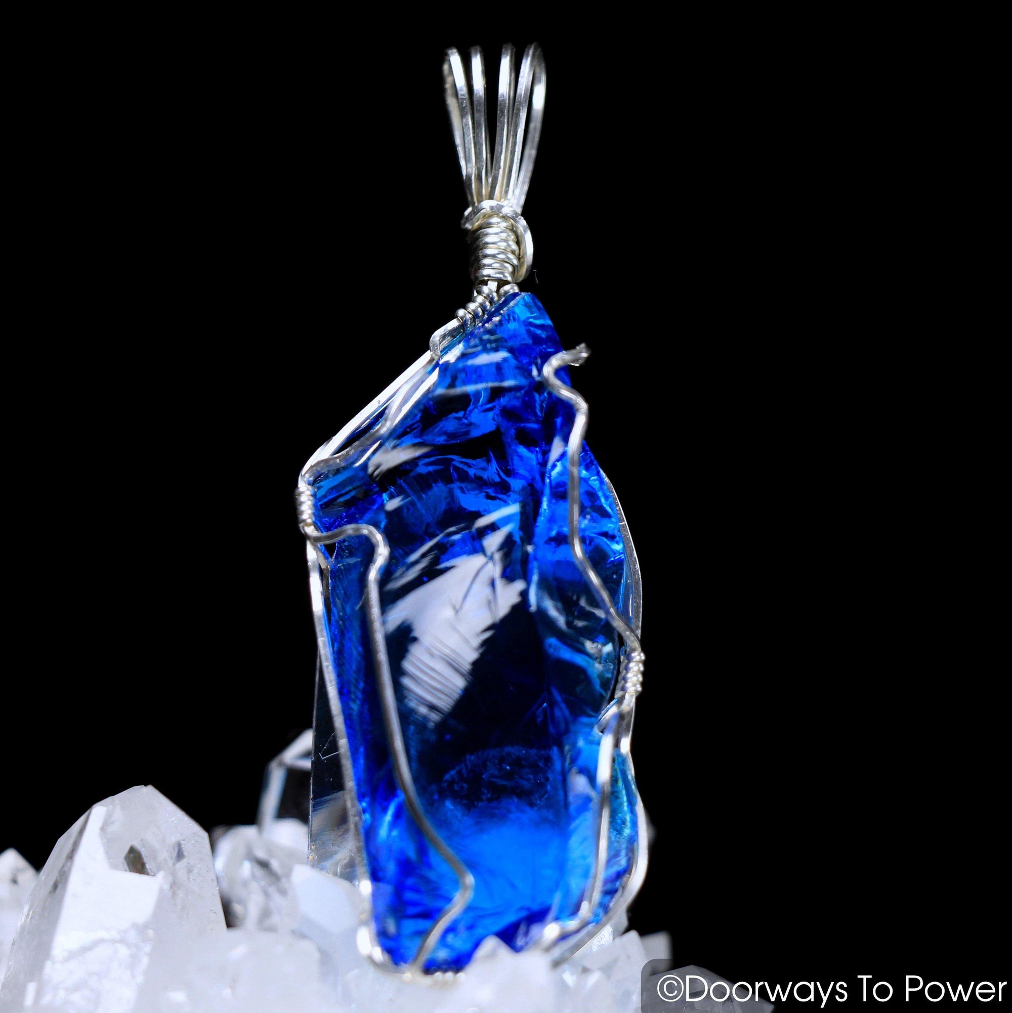 Electric Blue Atlantean Monatomic Andara Crystal Wire Wrap Pendant 