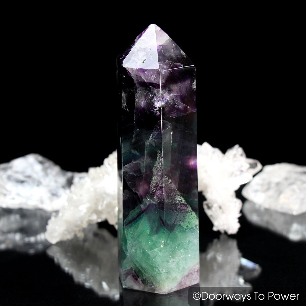 John of God Blessed Green and Purple Fluorite Generator Crystal Point