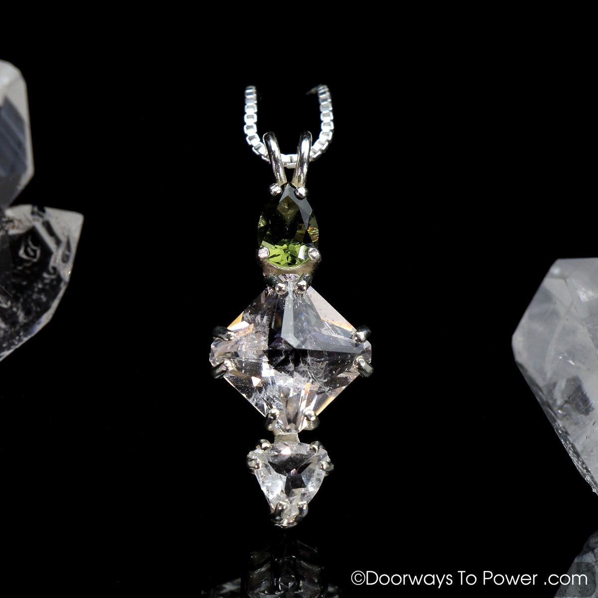 Moldavite Danburite Phenacite Pendant