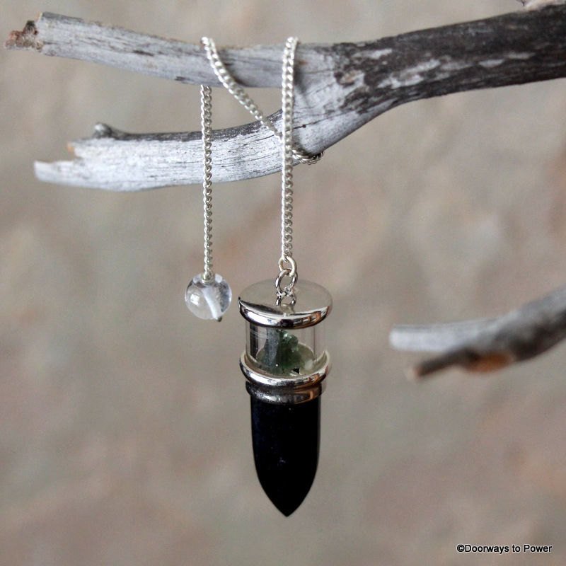 Black Tourmaline & Moldavite Crystal Pendulum