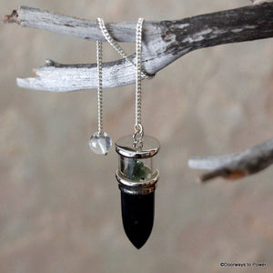 Black Tourmaline & Moldavite Crystal Pendulum
